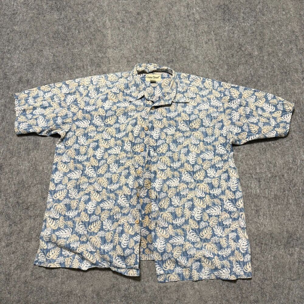 Cooke Street Mens Hawaiian Reversible Shirt Size L Blue Floral Leaf Print